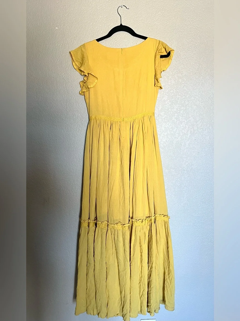 Joyfolie Viola Dress Size 12 Mustard Yellow Tiered Maxi Dress Boho Cottagecore